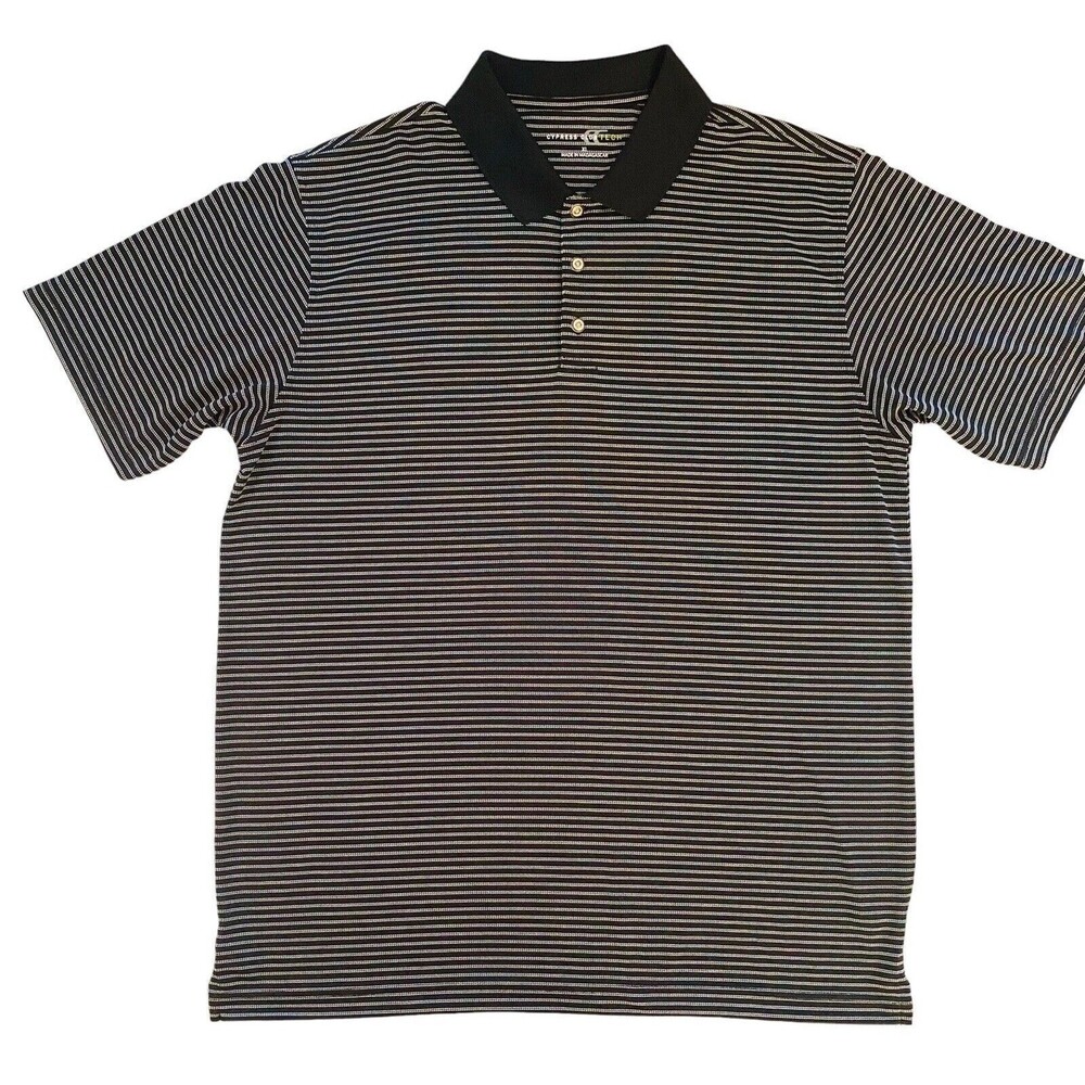 Cypress Club Tech Golf Polo Shirt Mens XL Black White Striped Short Sleeve